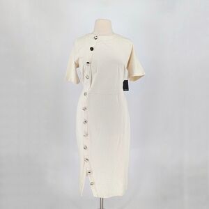 Eloquii Knit Sheath Dress Ivory 18 preppy nautical Business casual retro